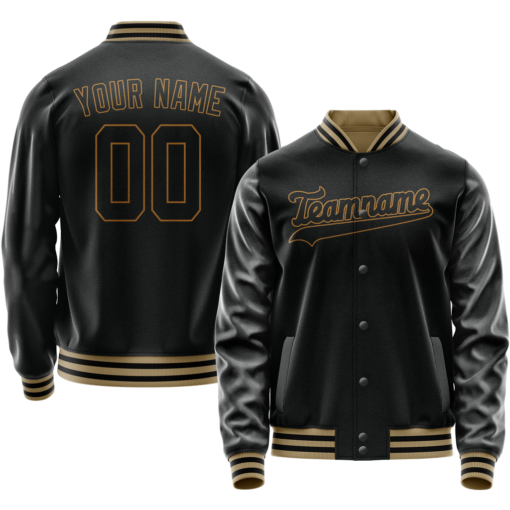 Personalized Black & Old-Gold Solid Color Varsity Letterman Jacket