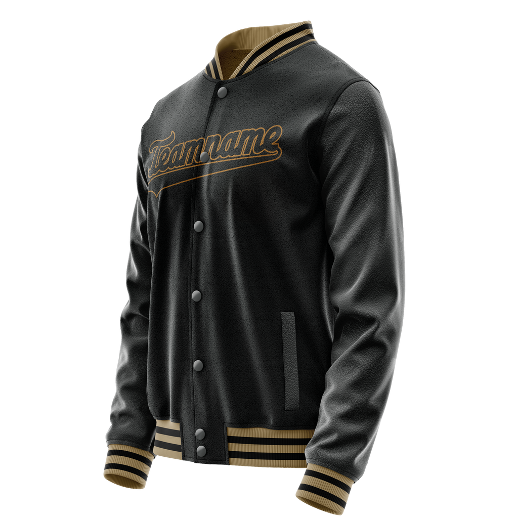 Personalized Black & Old-Gold Solid Color Varsity Letterman Jacket