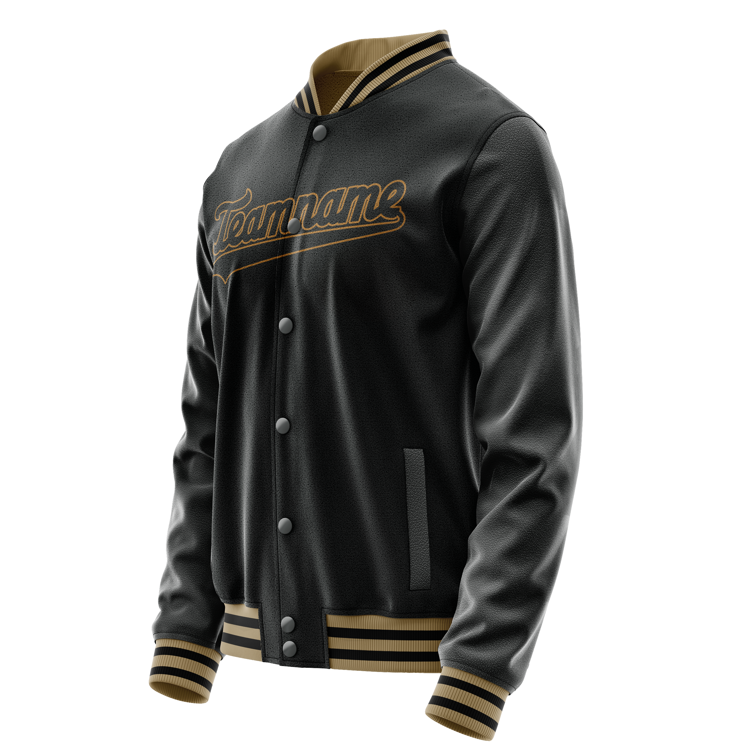 Personalized Black & Old-Gold Solid Color Varsity Letterman Jacket