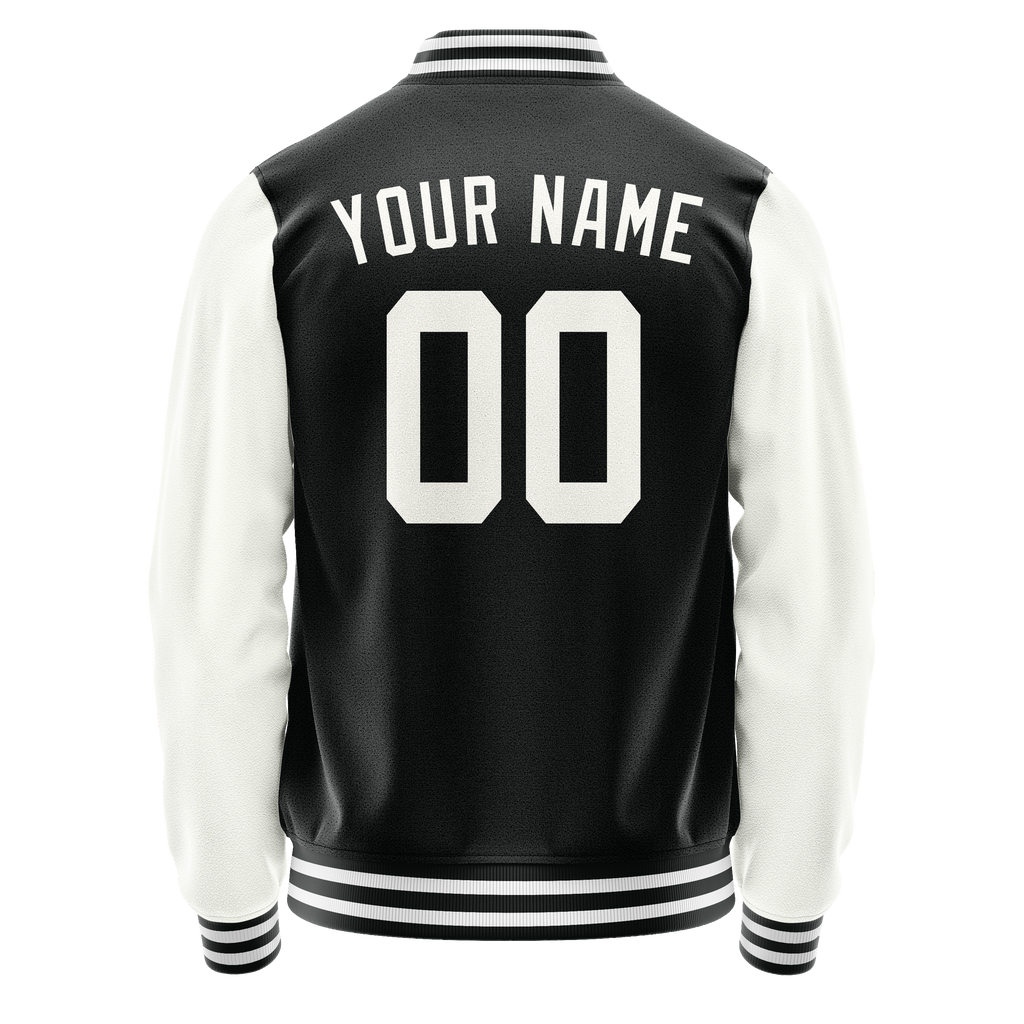 Personalized Black & White Solid Color Varsity Letterman Jacket