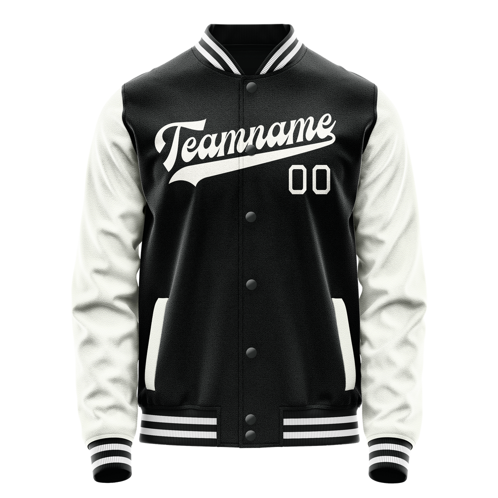Personalized Black & White Solid Color Varsity Letterman Jacket