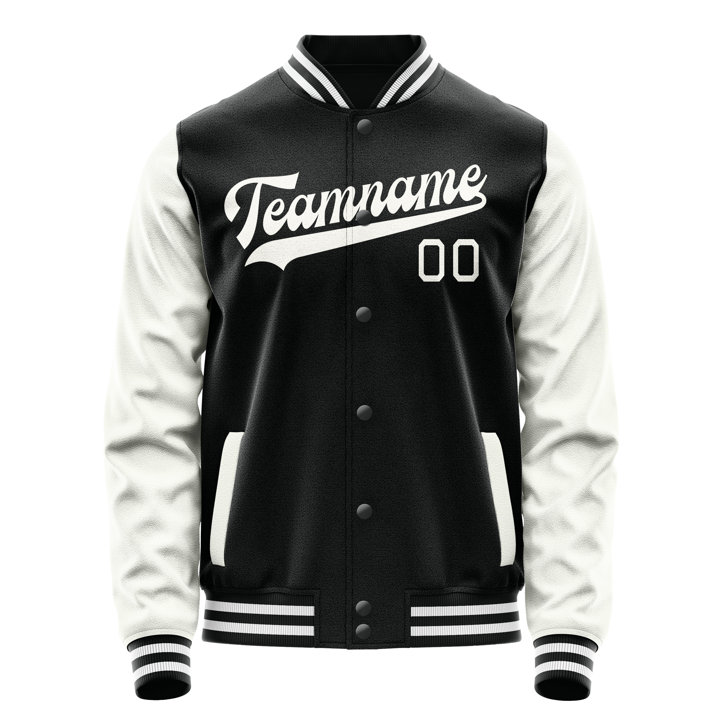Personalized Black & White Solid Color Varsity Letterman Jacket