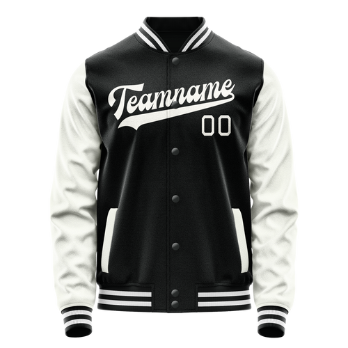 Personalized Black & White Solid Color Varsity Letterman Jacket