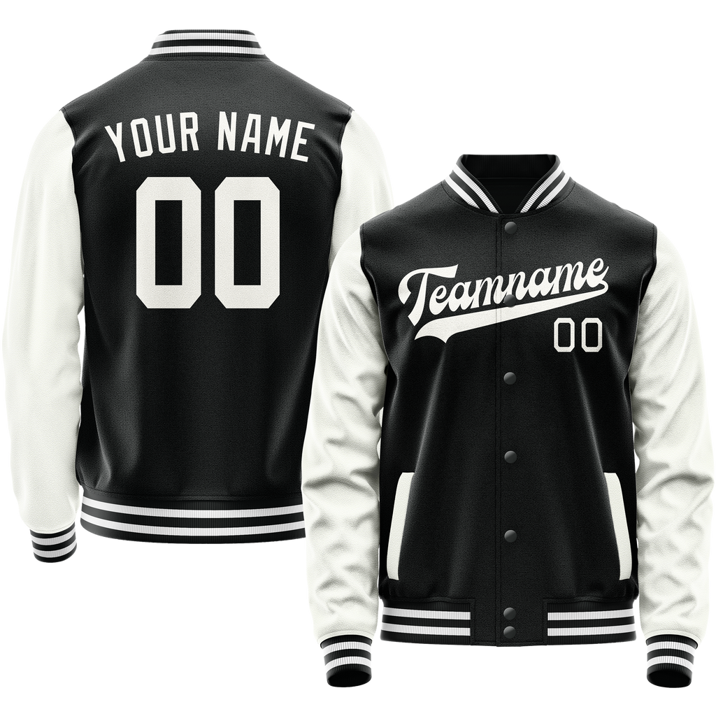 Personalized Black & White Solid Color Varsity Letterman Jacket