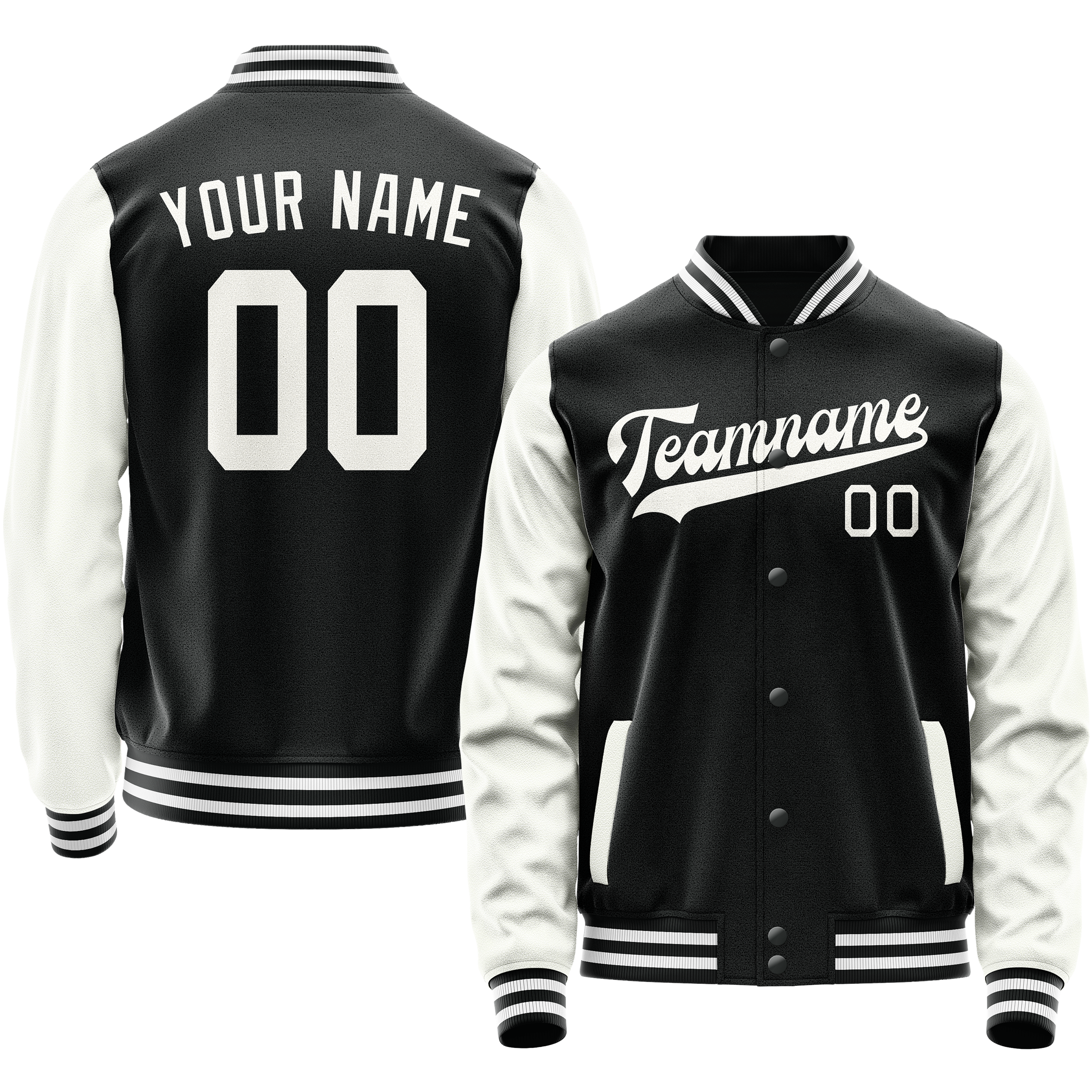 Personalized Black & White Solid Color Varsity Letterman Jacket