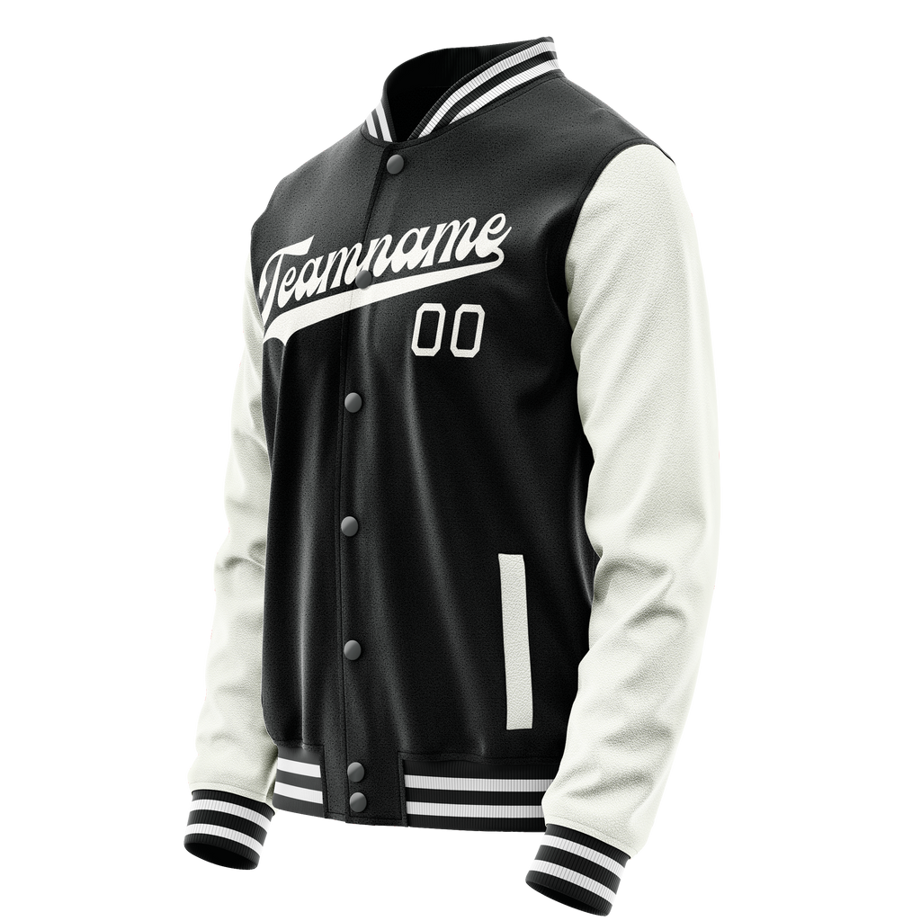Personalized Black & White Solid Color Varsity Letterman Jacket
