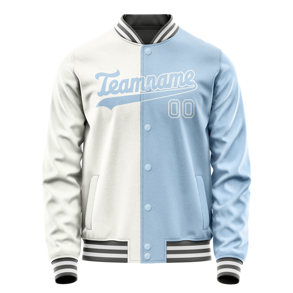 Personalized White & Light-Blue Split Varsity Letterman Jacket