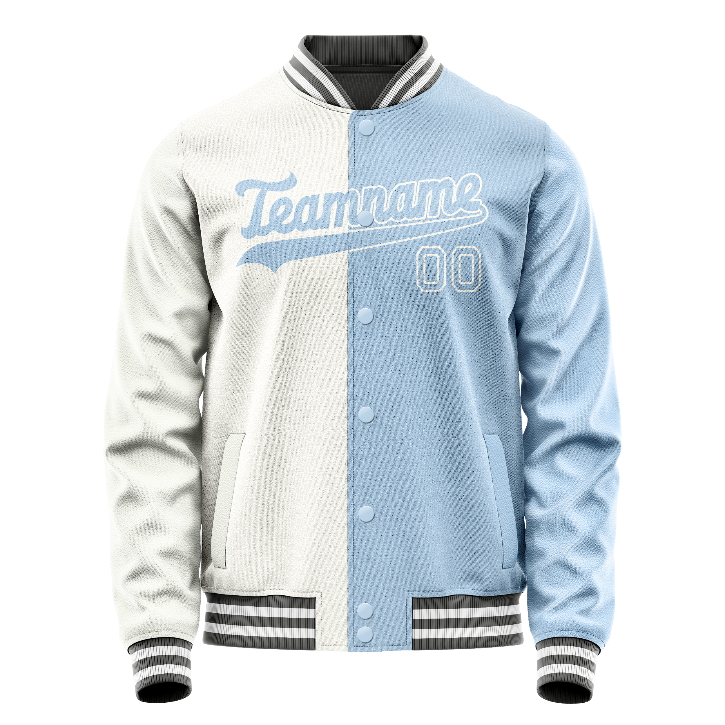 Personalized White & Light-Blue Split Varsity Letterman Jacket