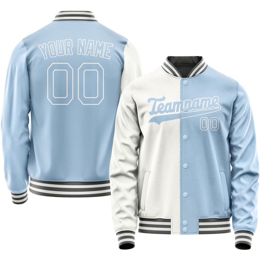 Personalized White & Light-Blue Split Varsity Letterman Jacket