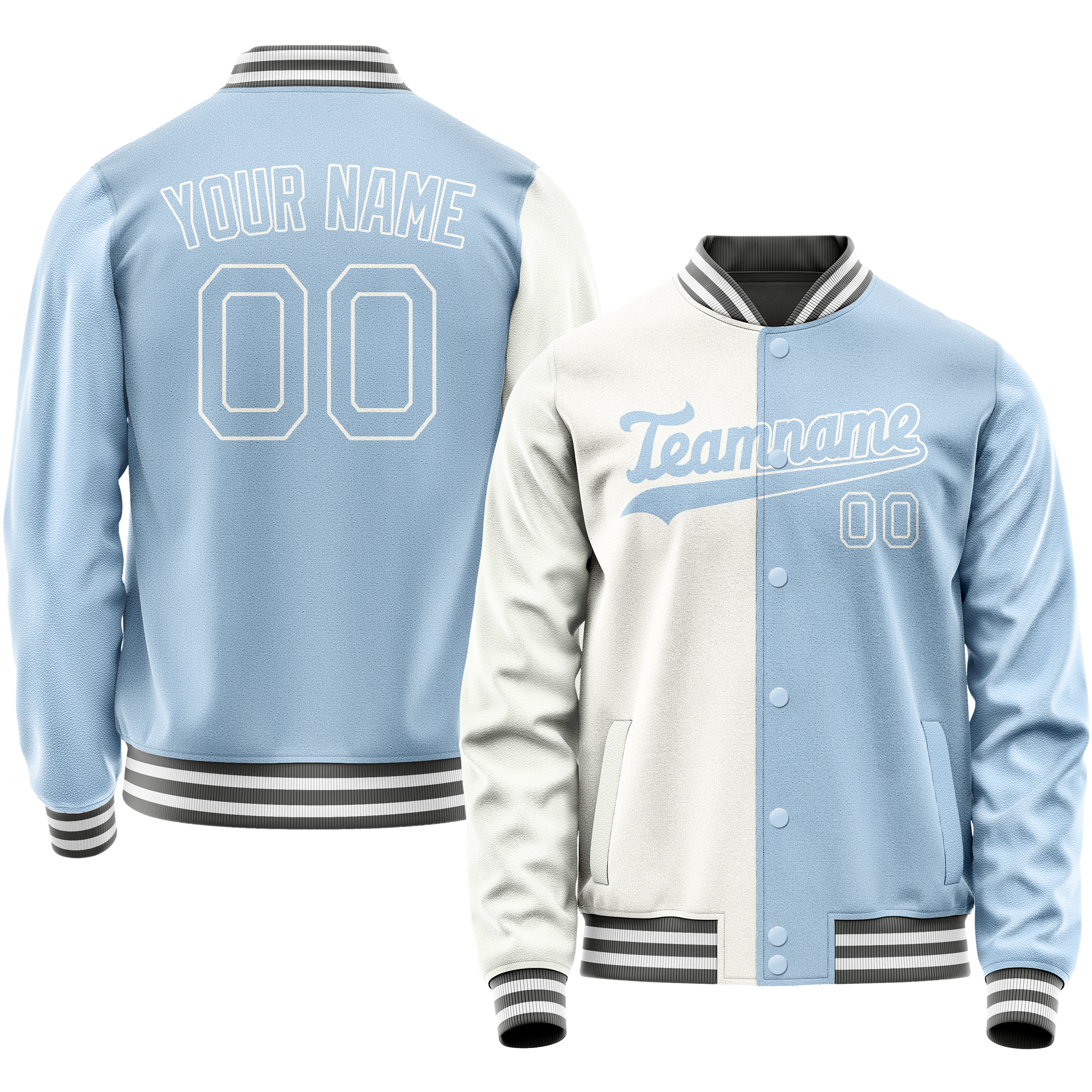 Personalized White & Light-Blue Split Varsity Letterman Jacket