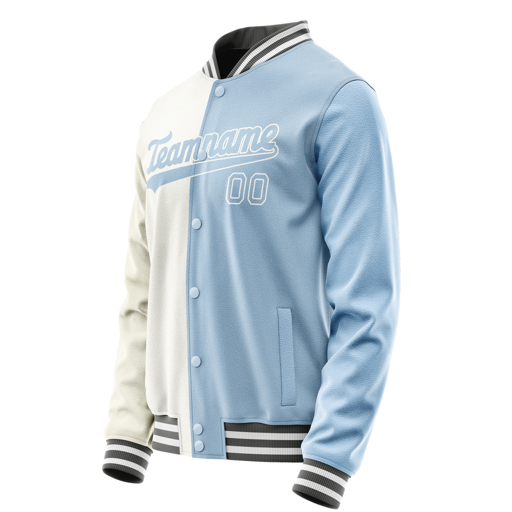 Personalized White & Light-Blue Split Varsity Letterman Jacket