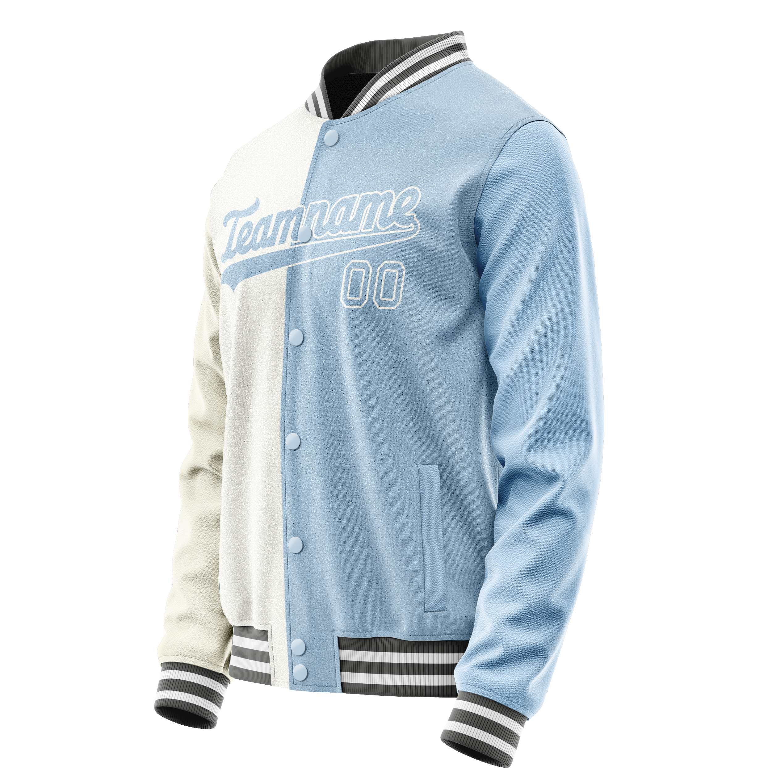 Personalized White & Light-Blue Split Varsity Letterman Jacket