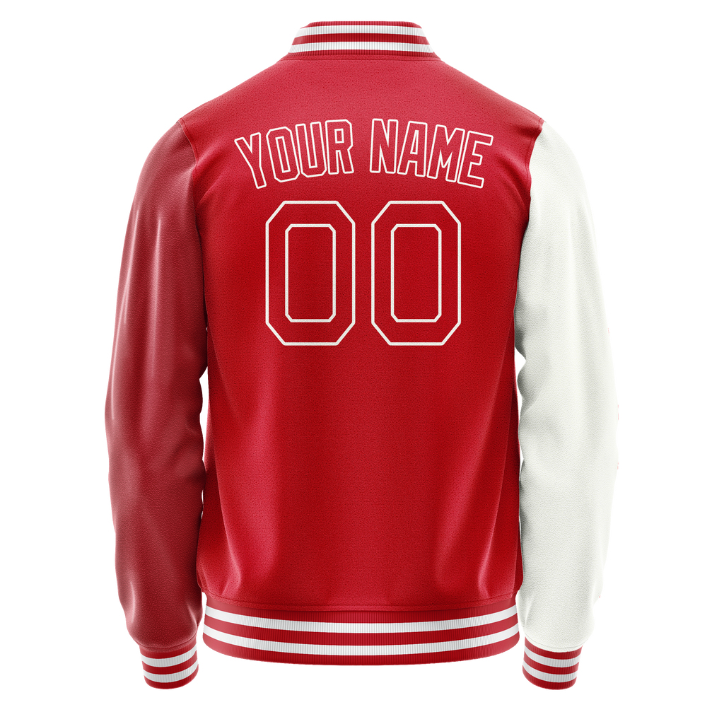 Personalized White & Red Split Varsity Letterman Jacket