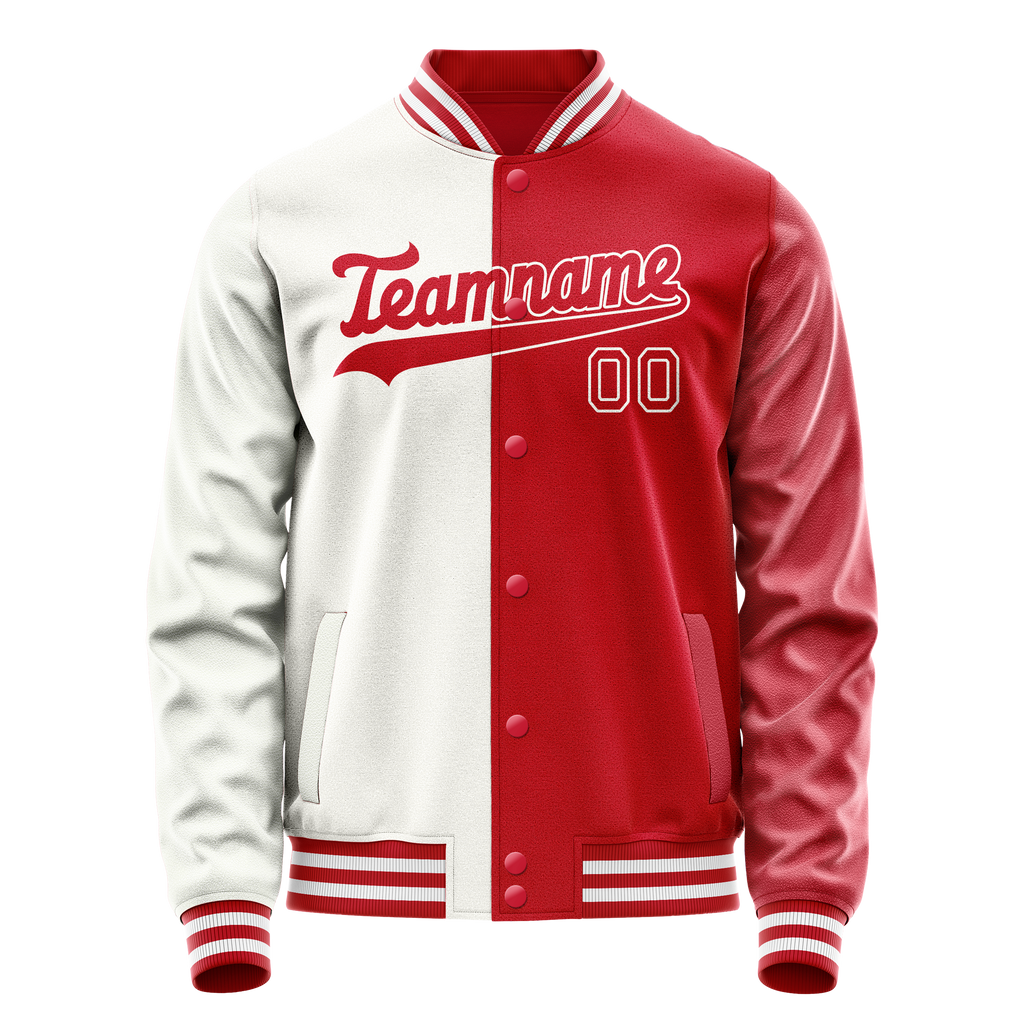 Personalized White & Red Split Varsity Letterman Jacket
