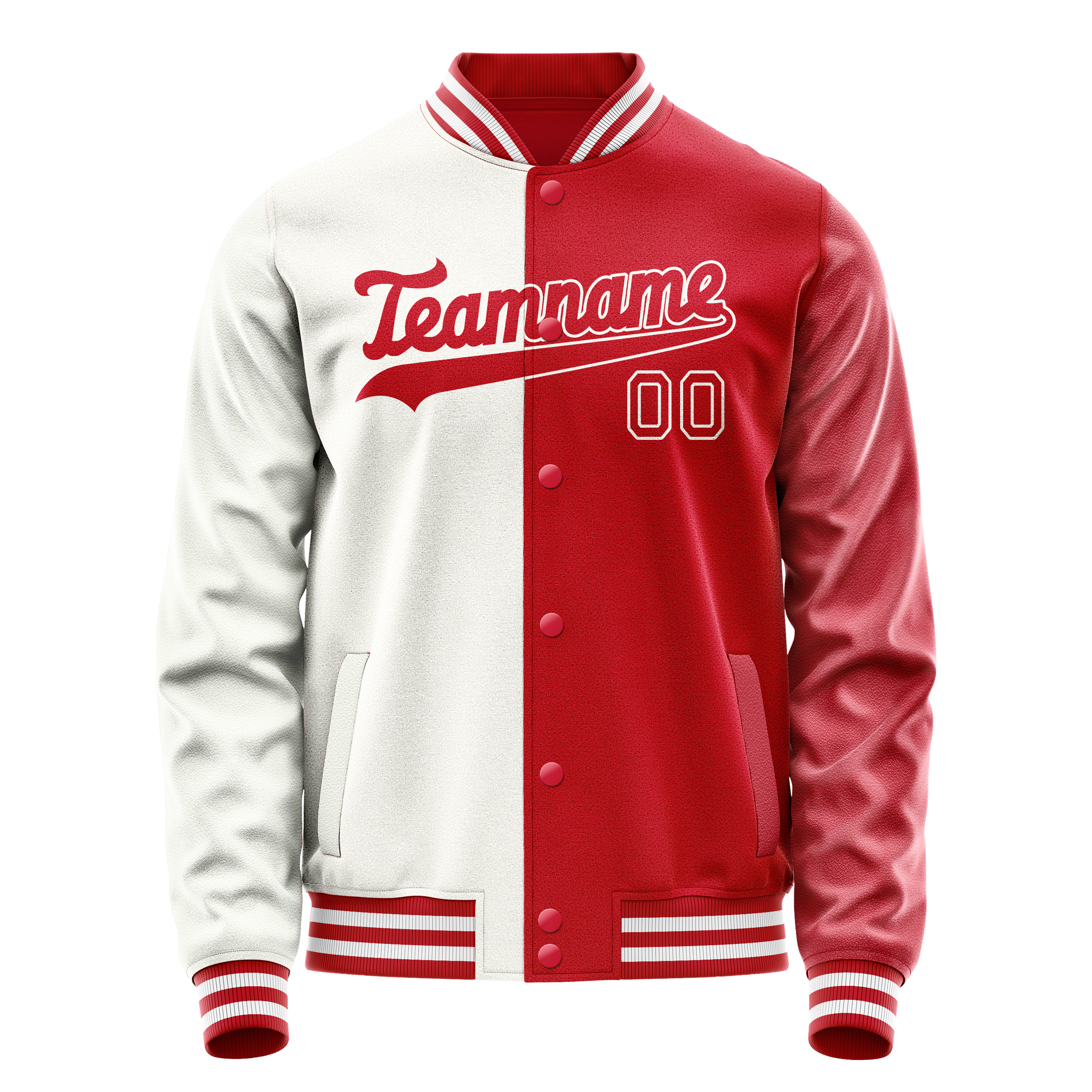 Personalized White & Red Split Varsity Letterman Jacket
