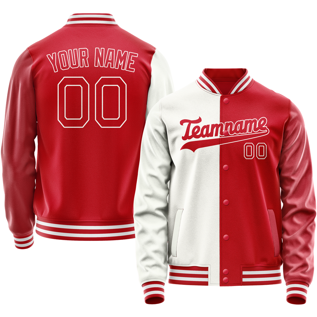 Personalized White & Red Split Varsity Letterman Jacket