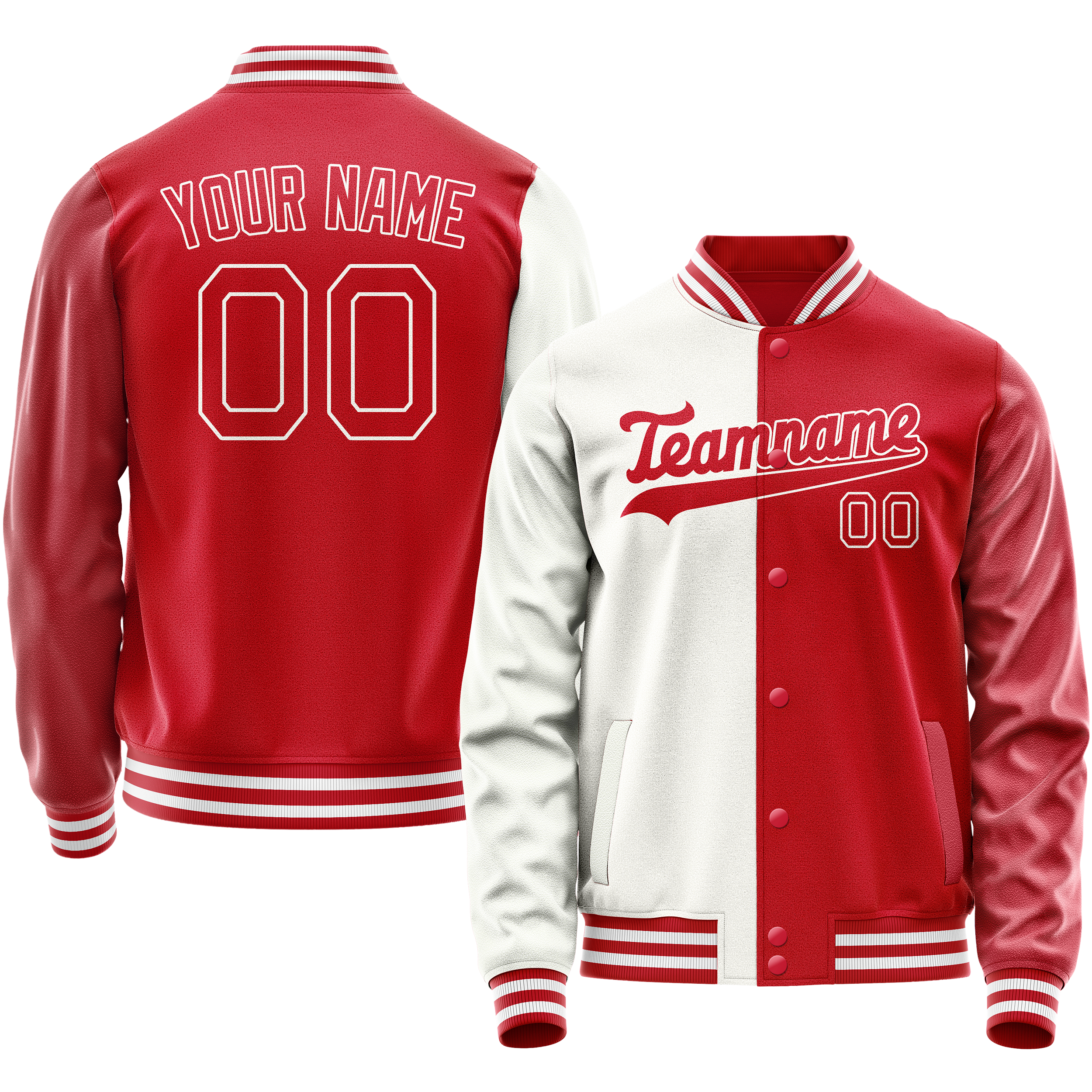 Personalized White & Red Split Varsity Letterman Jacket