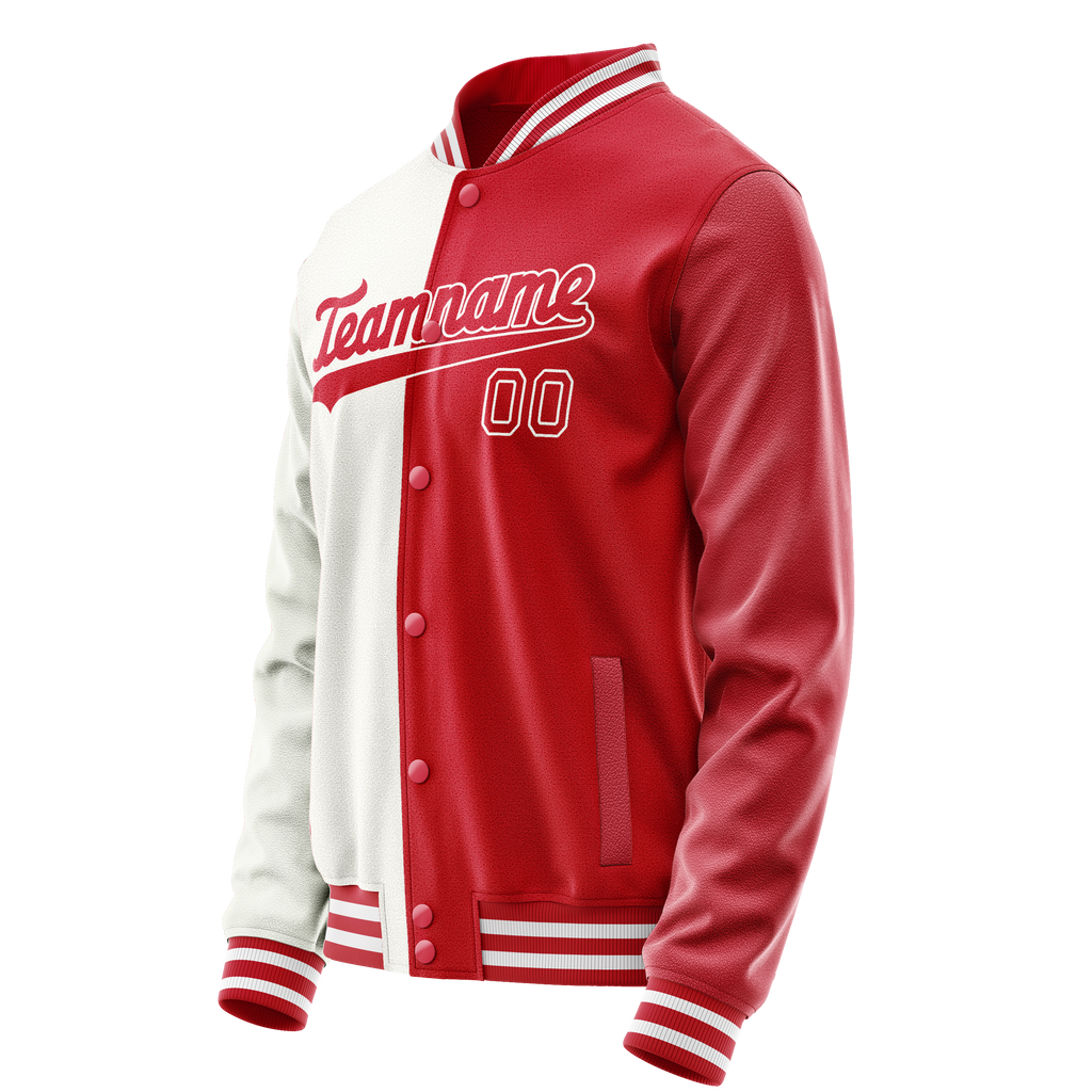 Personalized White & Red Split Varsity Letterman Jacket