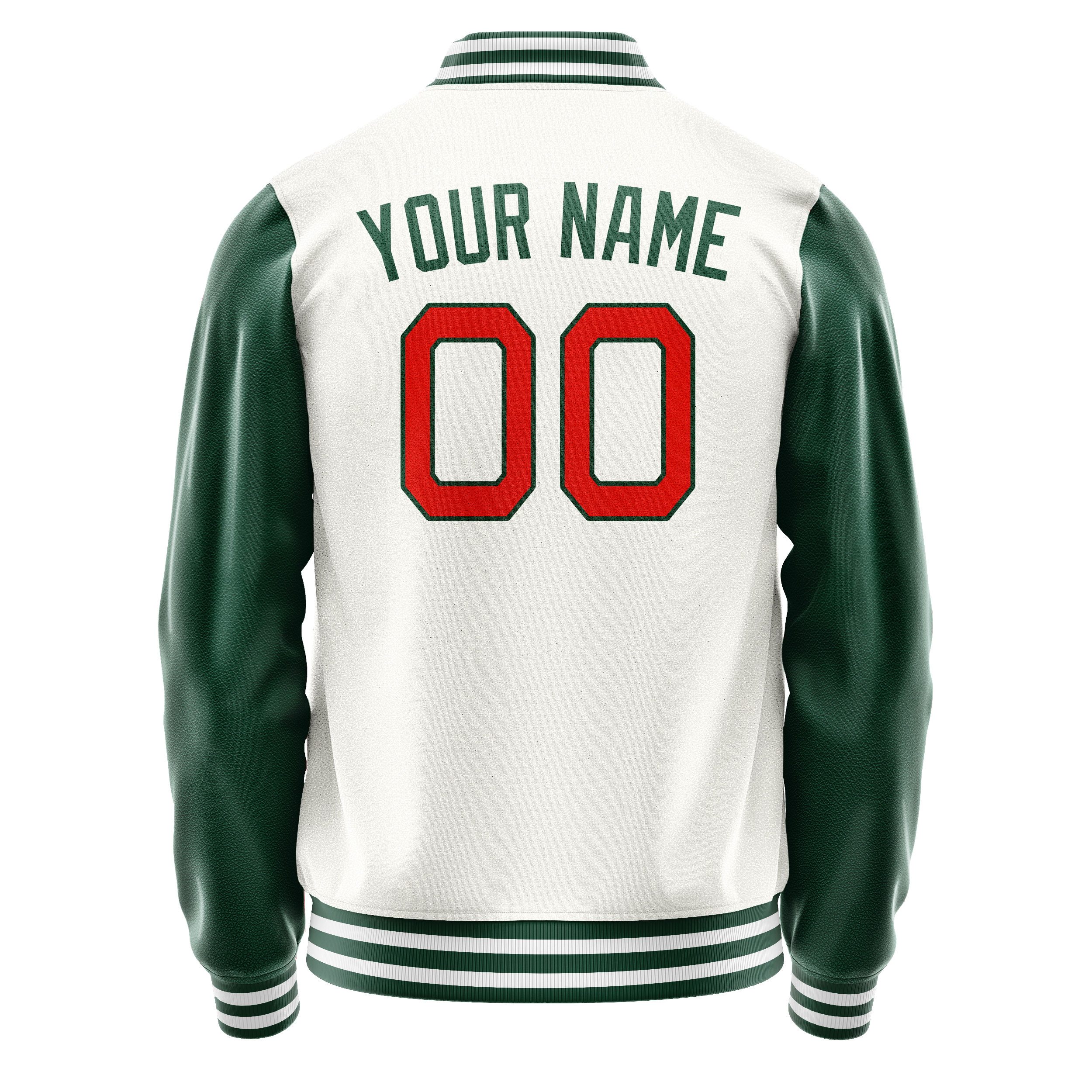 Personalized White & Green Solid Color Varsity Letterman Jacket