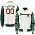 Personalized White & Green Solid Color Varsity Letterman Jacket