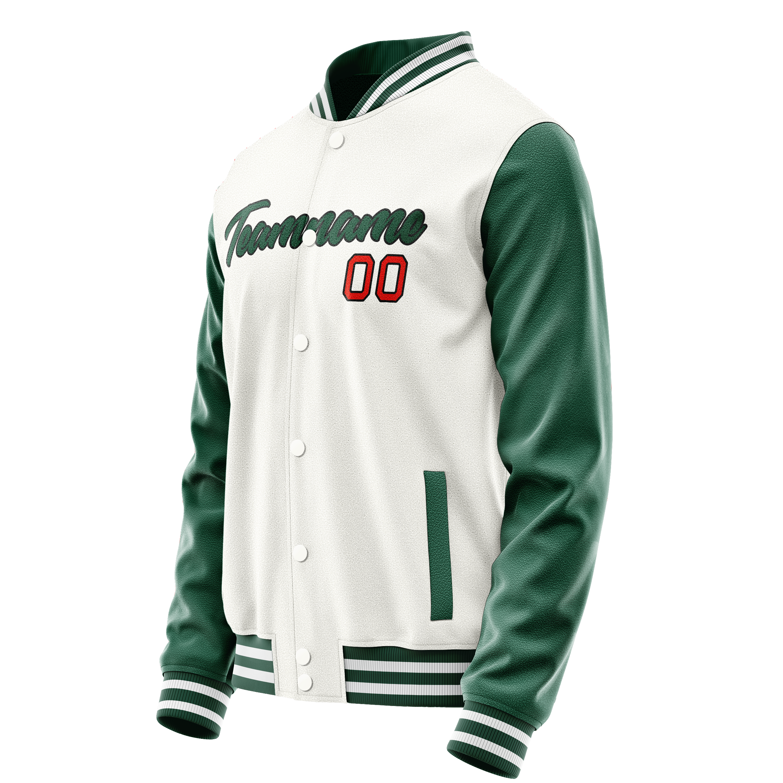 Personalized White & Green Solid Color Varsity Letterman Jacket