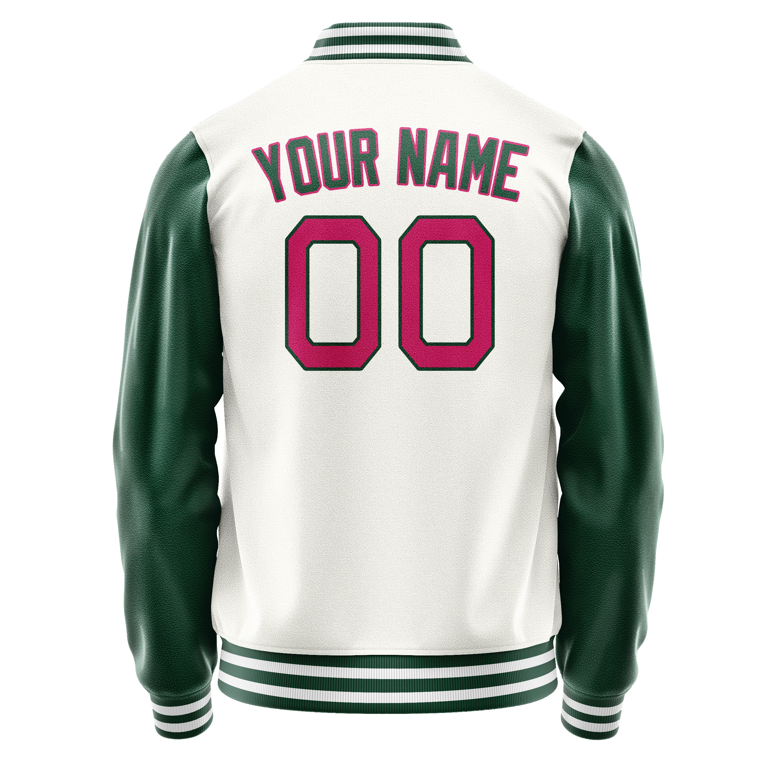 Personalized White & Green Solid Color Varsity Letterman Jacket