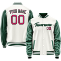 Personalized White & Green Solid Color Varsity Letterman Jacket