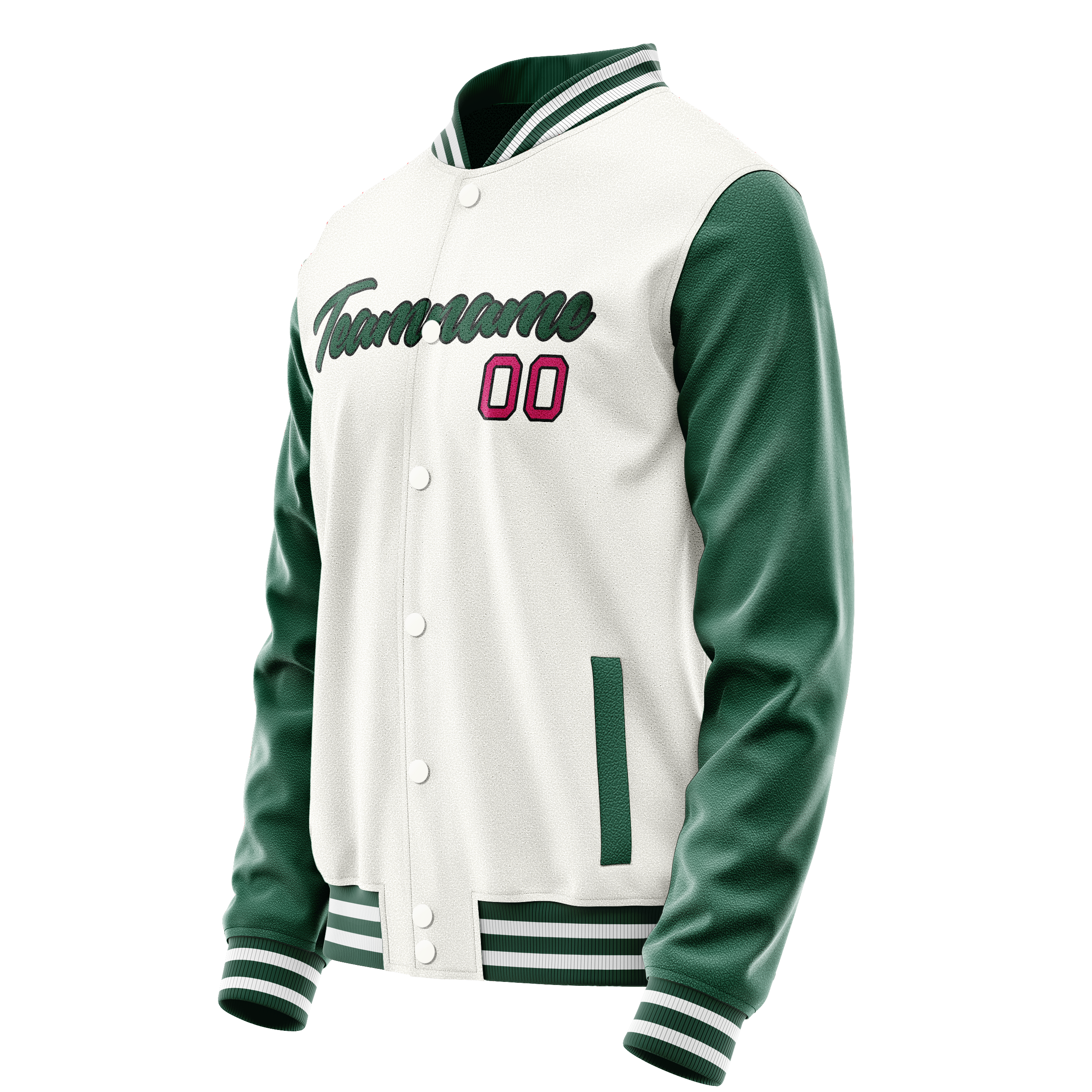 Personalized White & Green Solid Color Varsity Letterman Jacket
