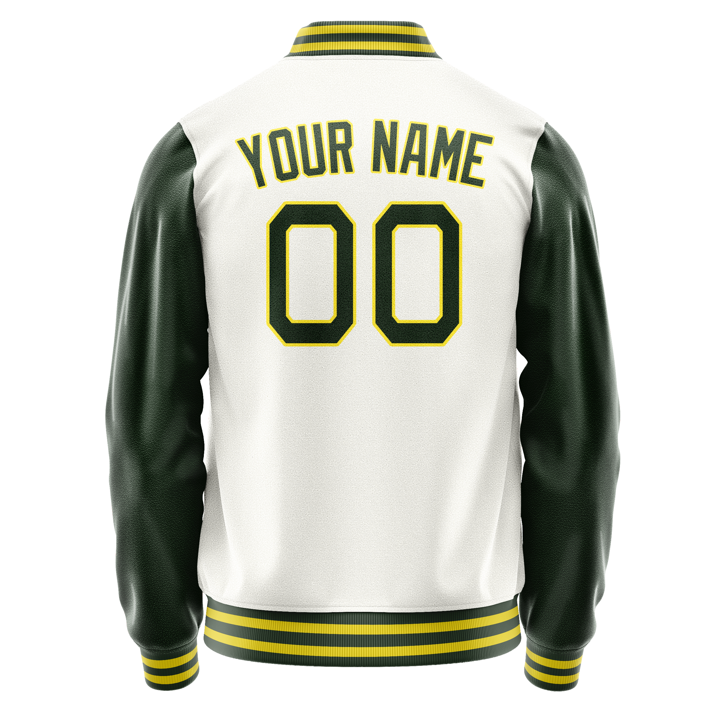Personalized White & Green Solid Color Varsity Letterman Jacket