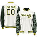 Personalized White & Green Solid Color Varsity Letterman Jacket