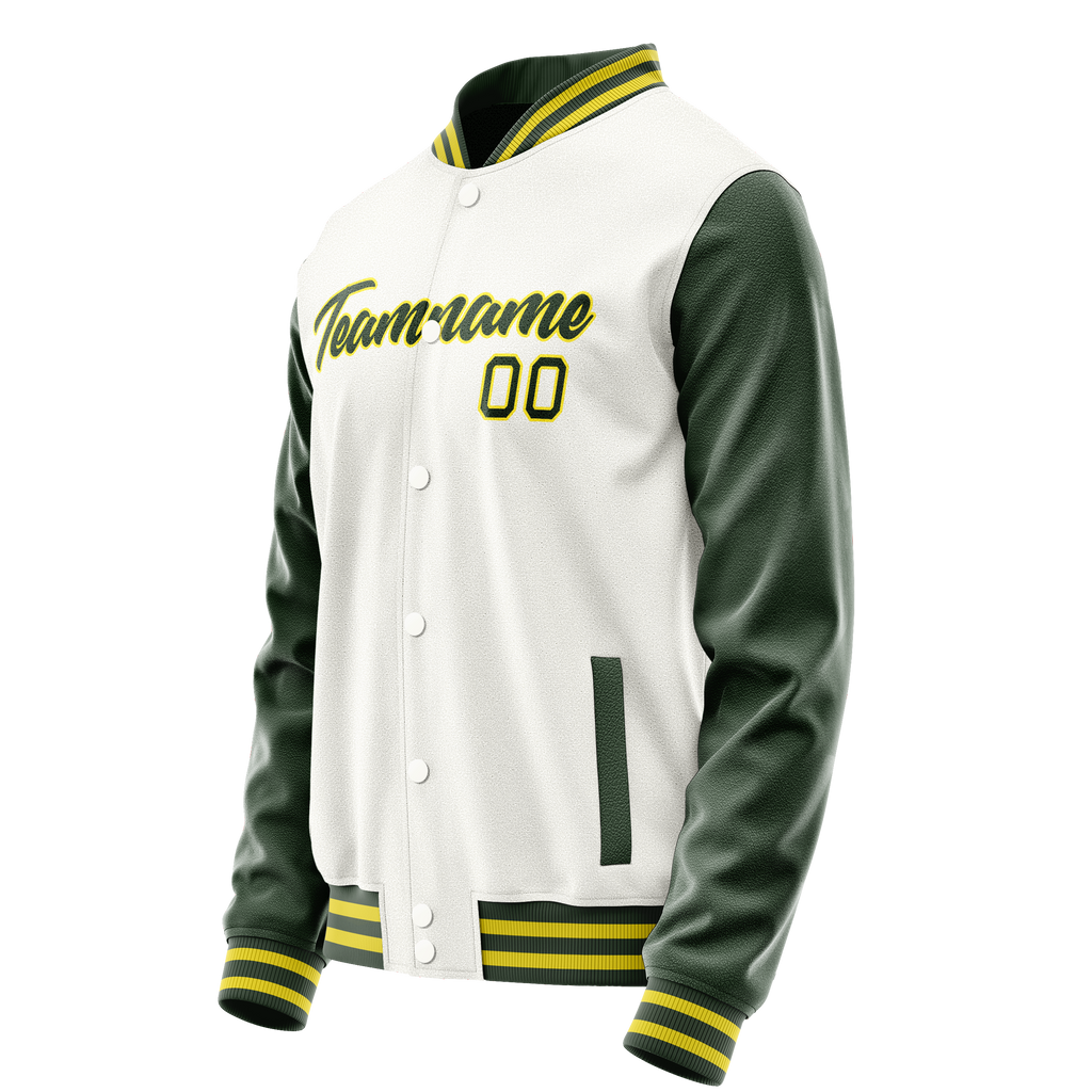 Personalized White & Green Solid Color Varsity Letterman Jacket