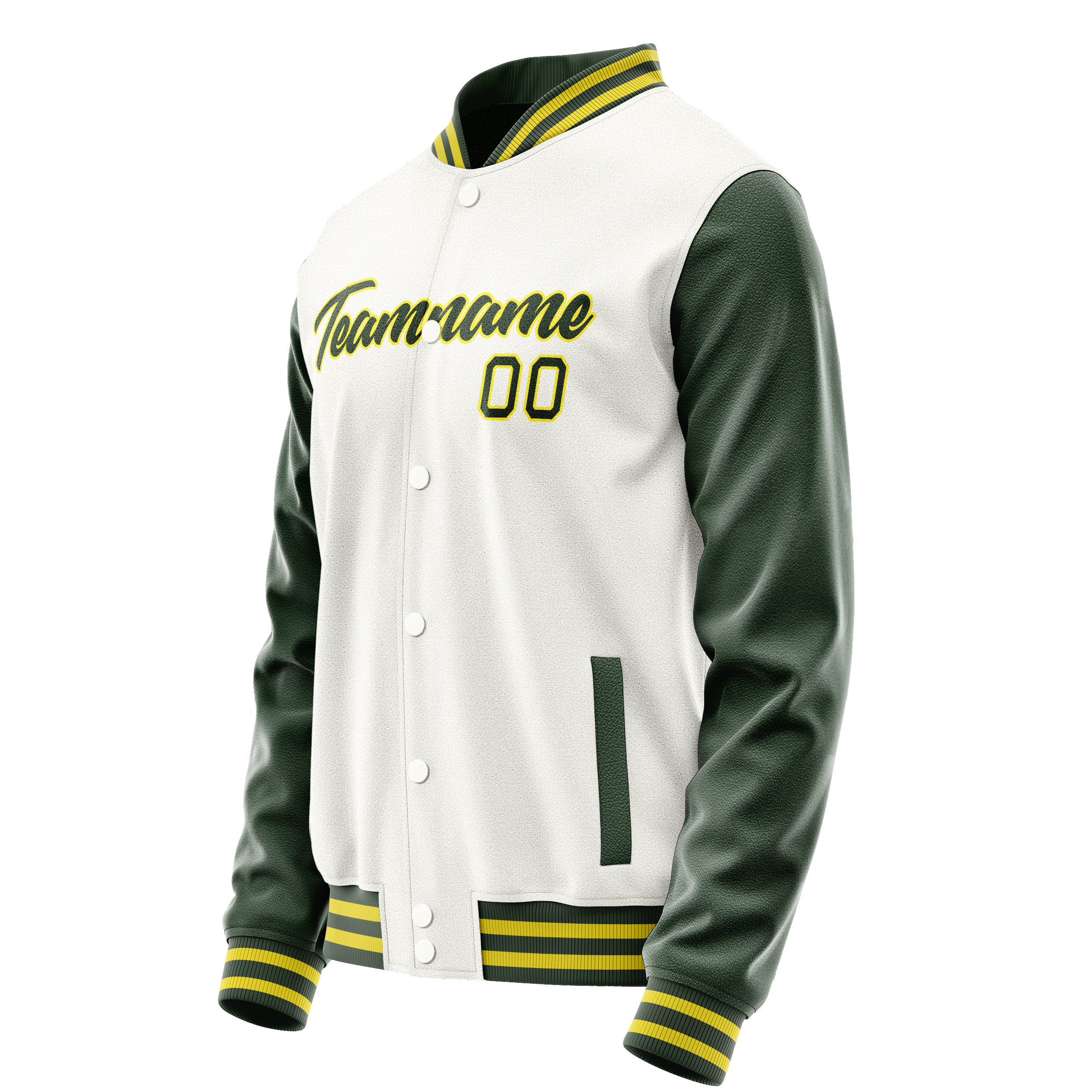 Personalized White & Green Solid Color Varsity Letterman Jacket