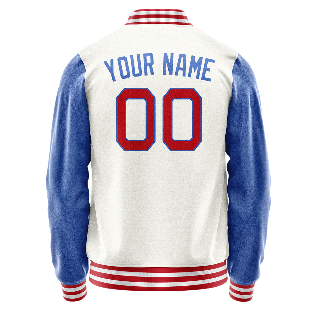Personalized White & Blue Solid Color Varsity Letterman Jacket