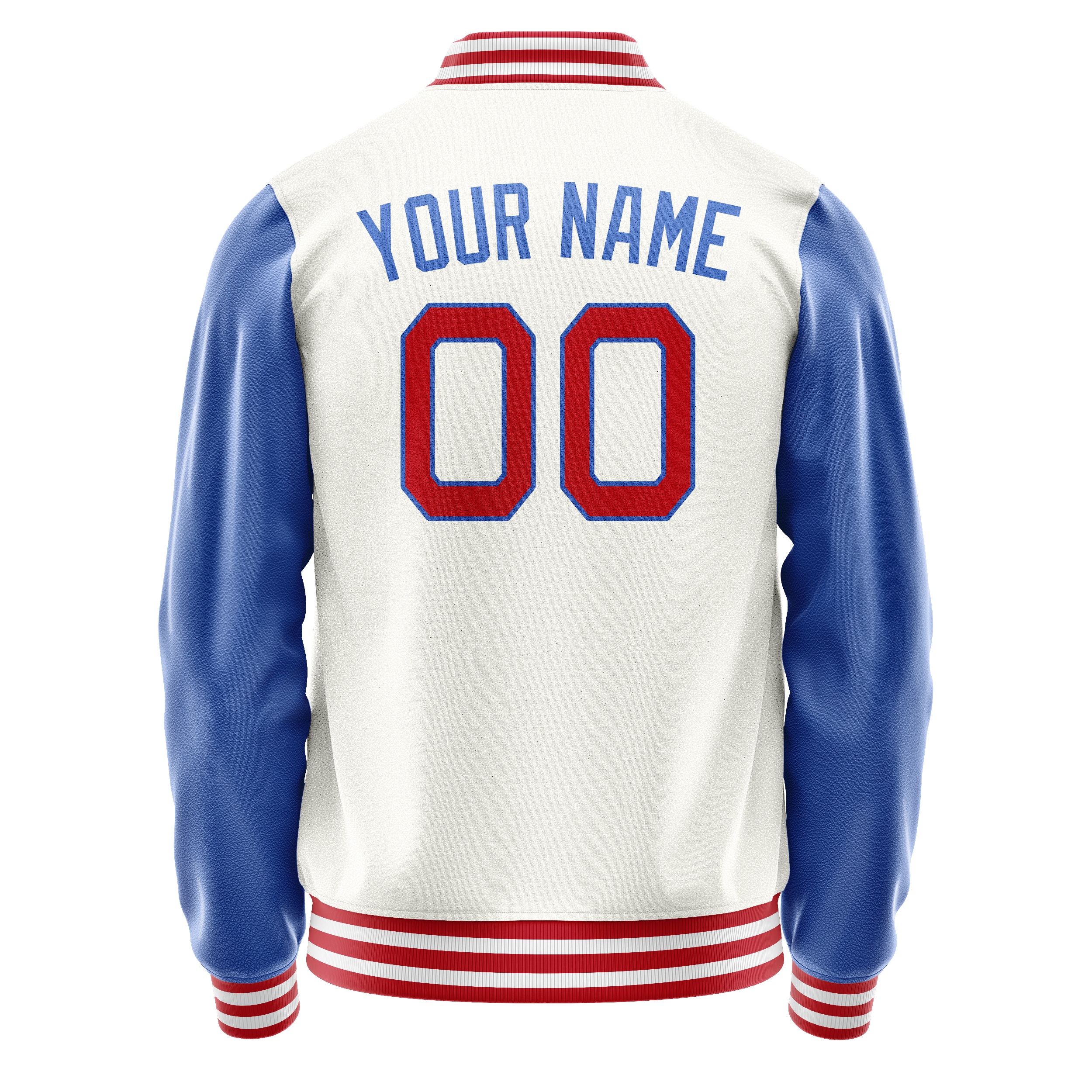 Personalized White & Blue Solid Color Varsity Letterman Jacket