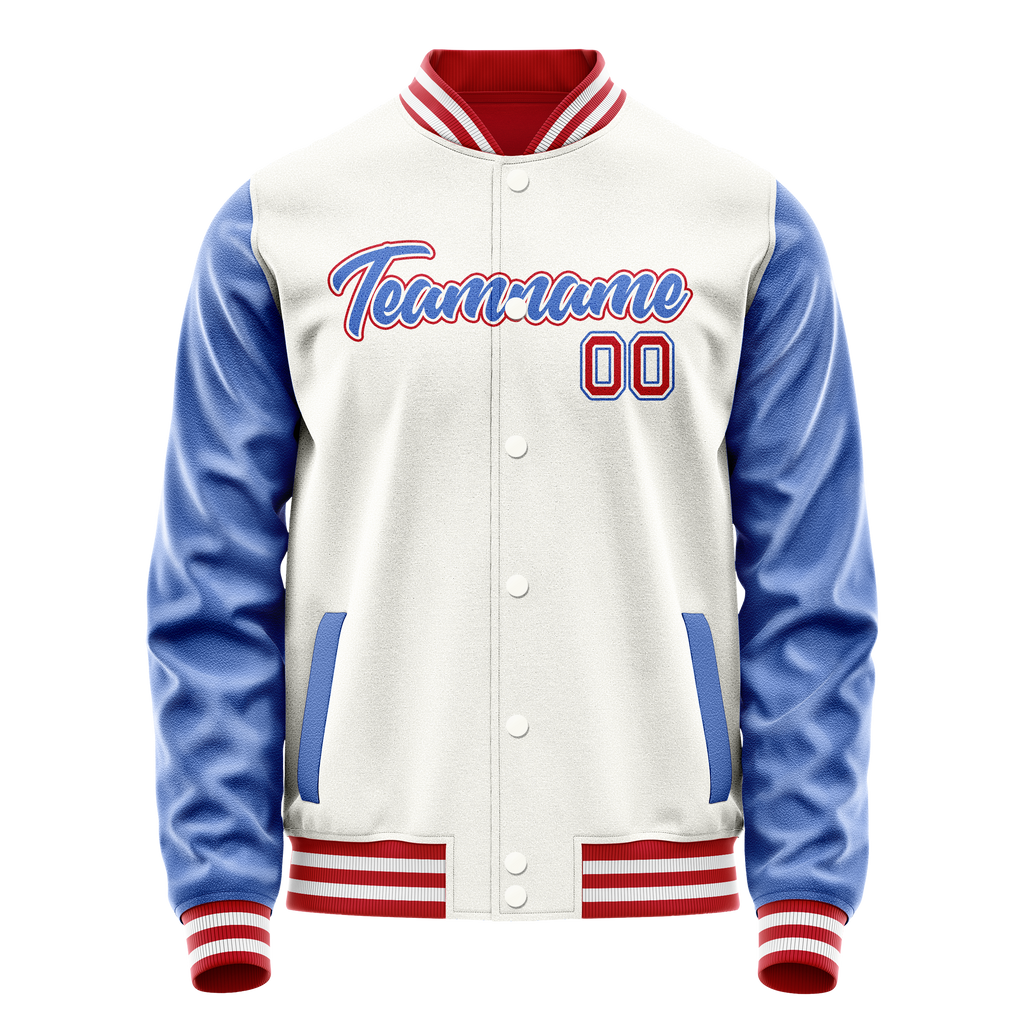 Personalized White & Blue Solid Color Varsity Letterman Jacket