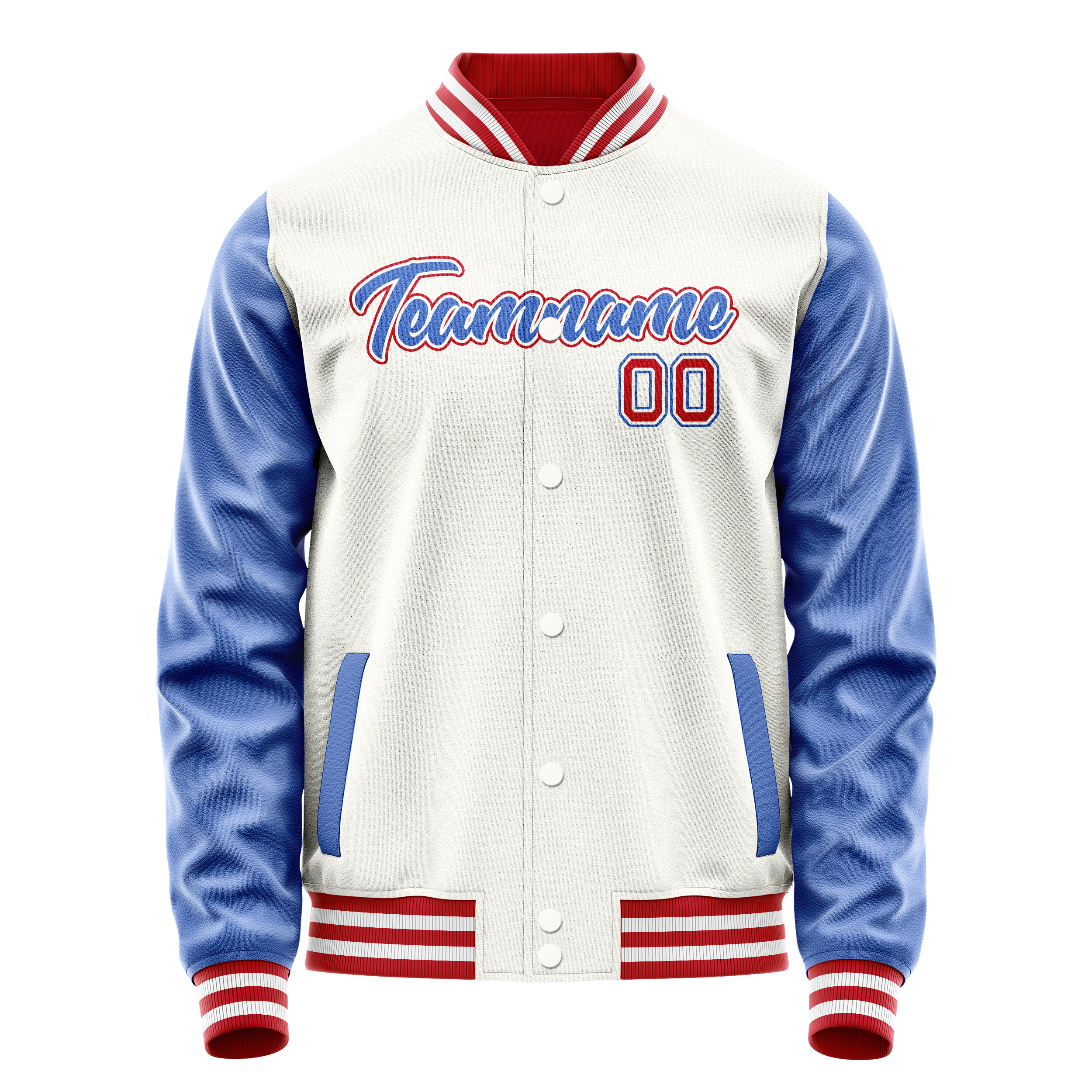 Personalized White & Blue Solid Color Varsity Letterman Jacket