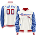 Personalized White & Blue Solid Color Varsity Letterman Jacket