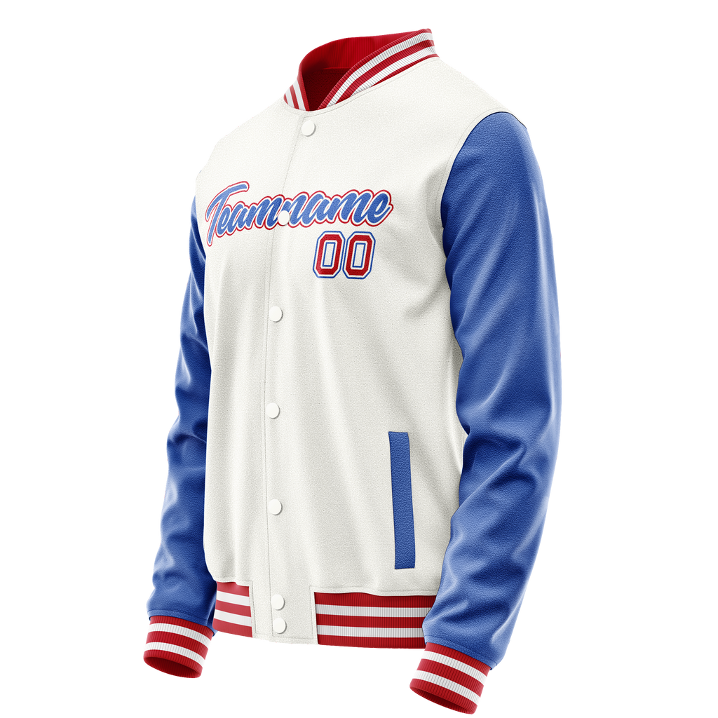 Personalized White & Blue Solid Color Varsity Letterman Jacket