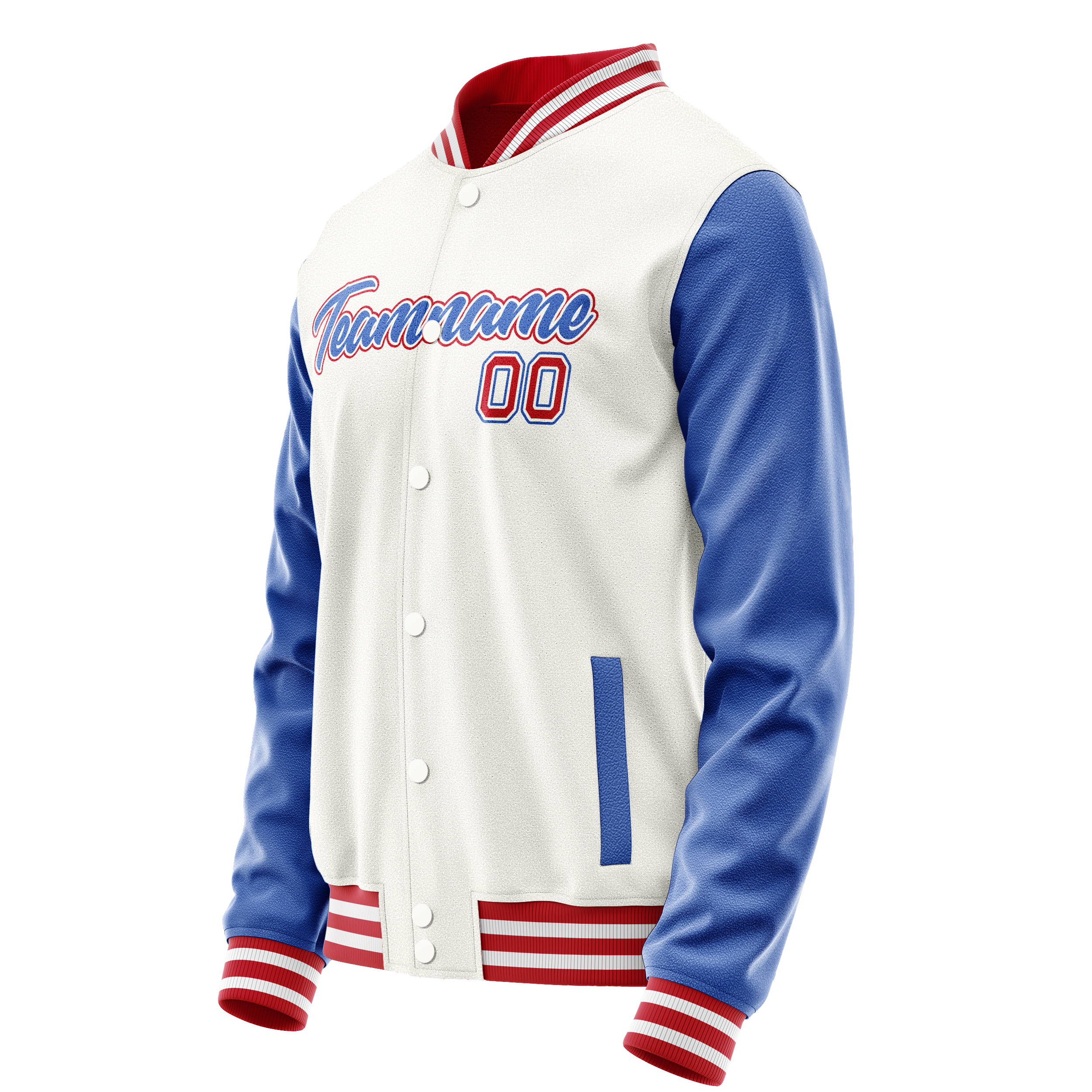 Personalized White & Blue Solid Color Varsity Letterman Jacket