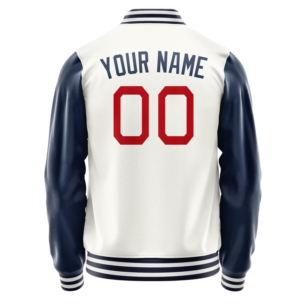 Personalized White & Blue Solid Color Varsity Letterman Jacket