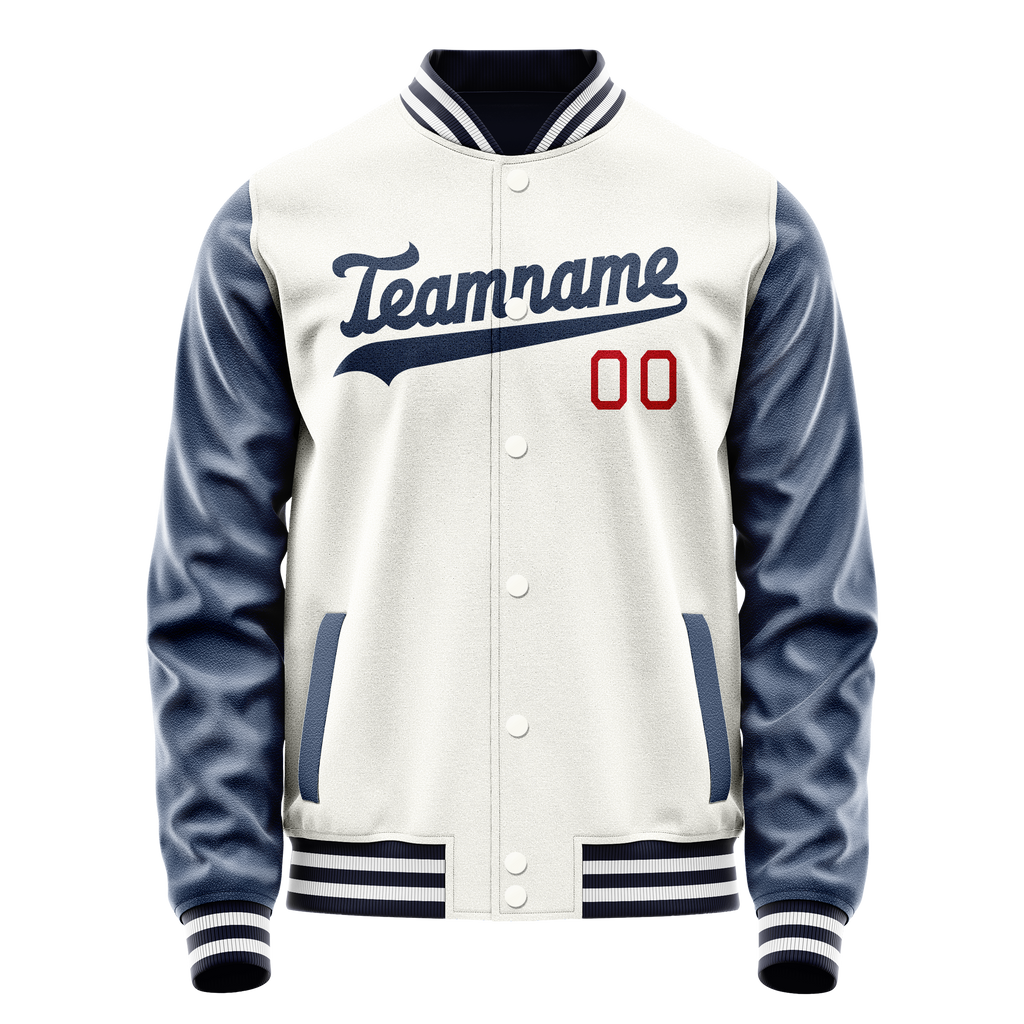 Personalized White & Blue Solid Color Varsity Letterman Jacket