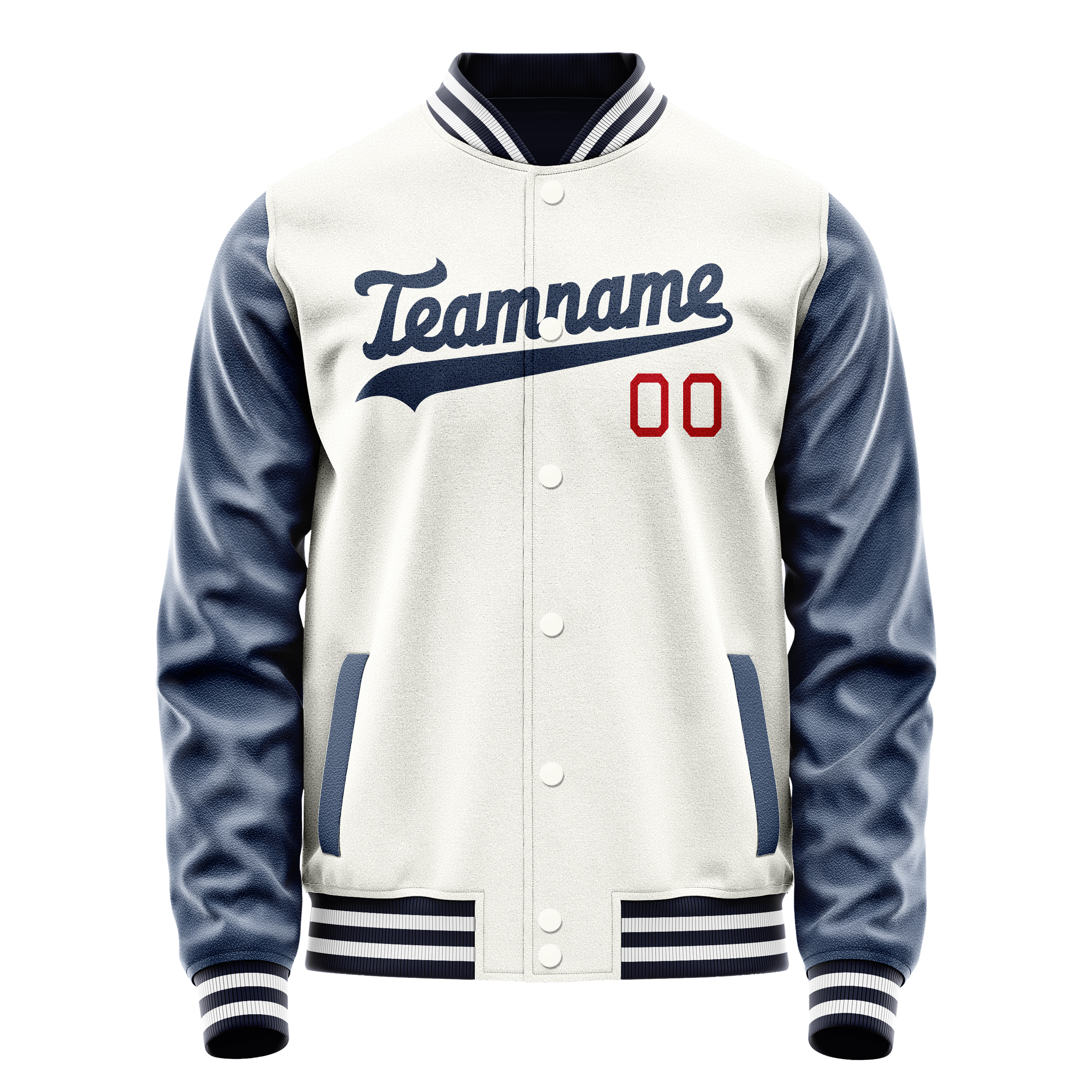 Personalized White & Blue Solid Color Varsity Letterman Jacket