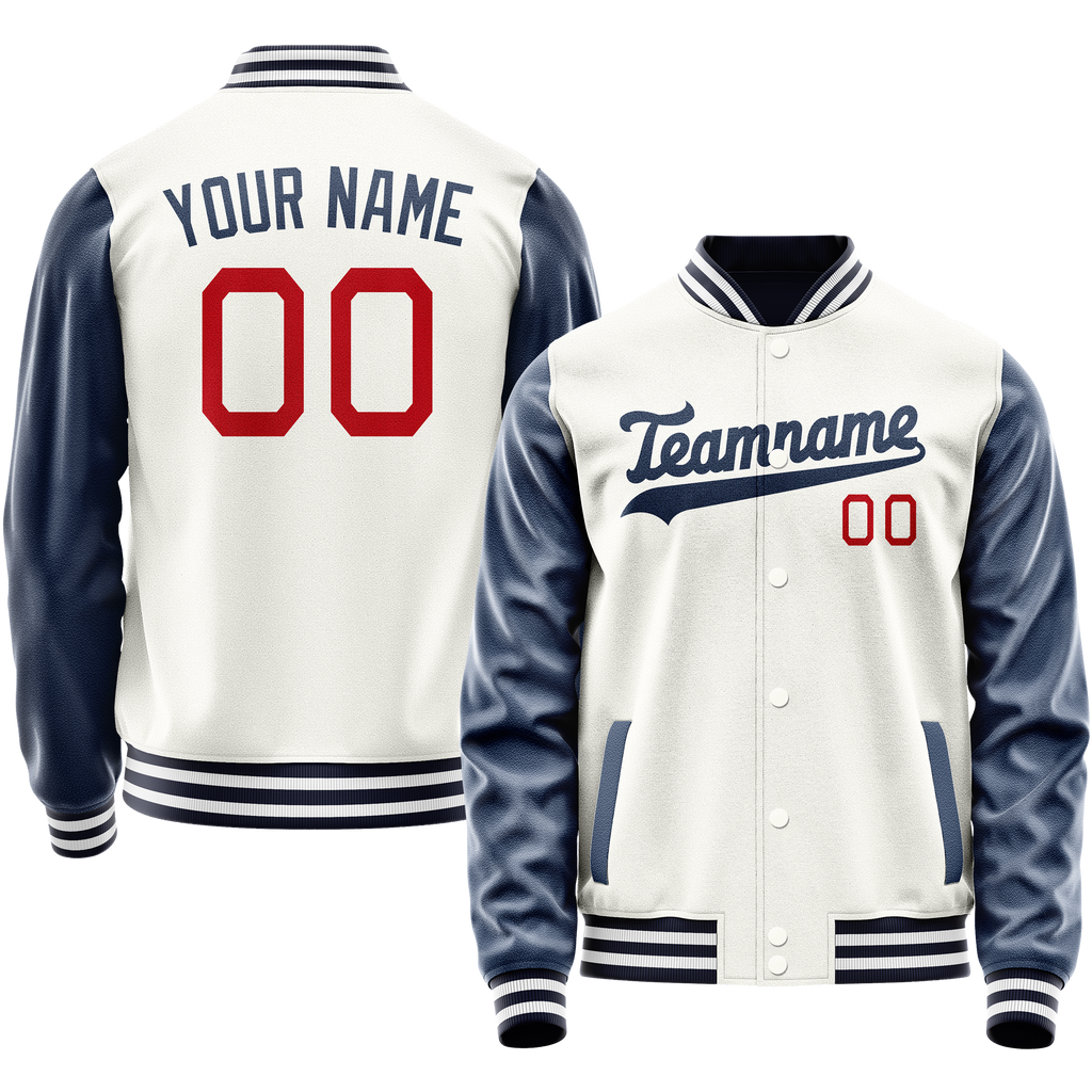 Personalized White & Blue Solid Color Varsity Letterman Jacket