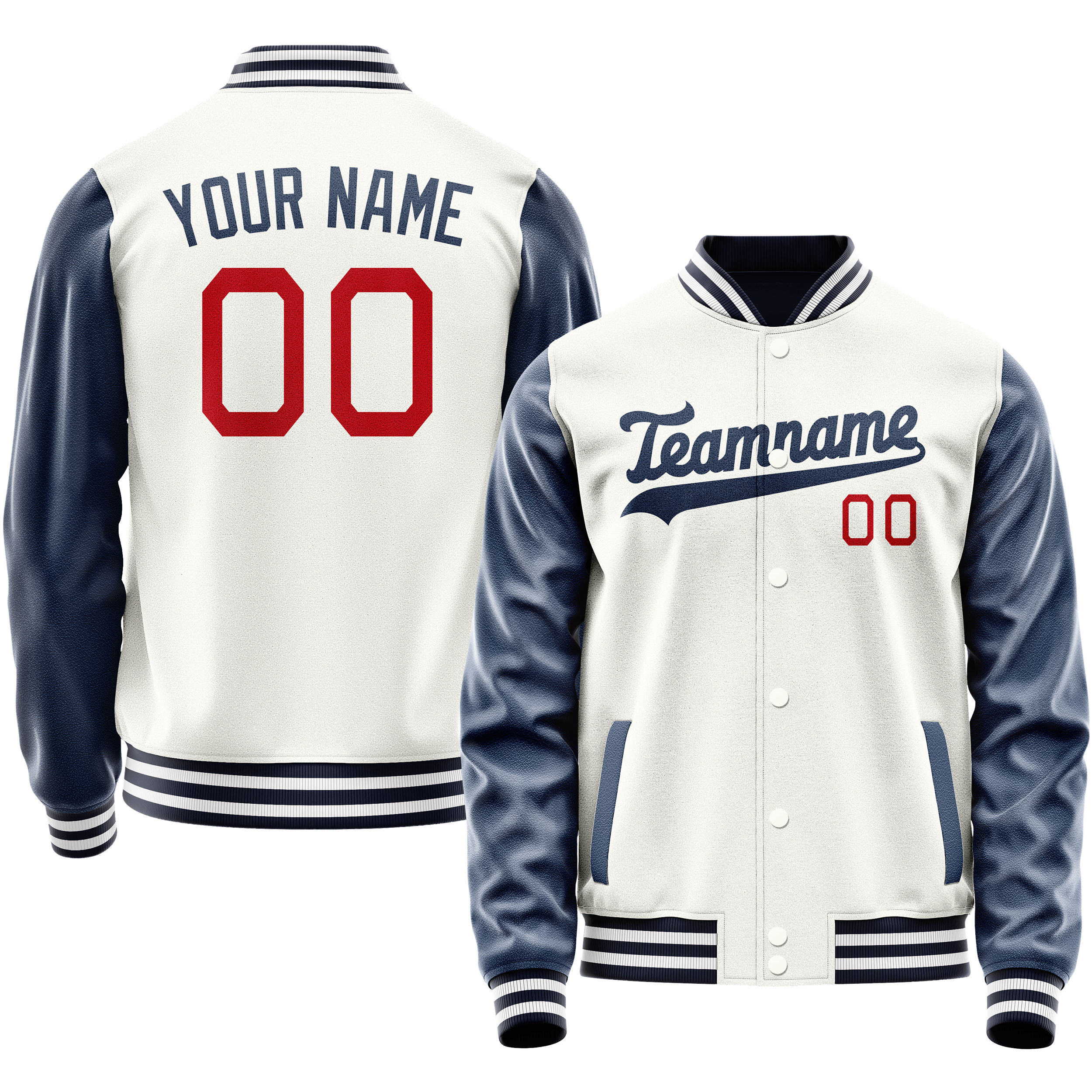 Personalized White & Blue Solid Color Varsity Letterman Jacket