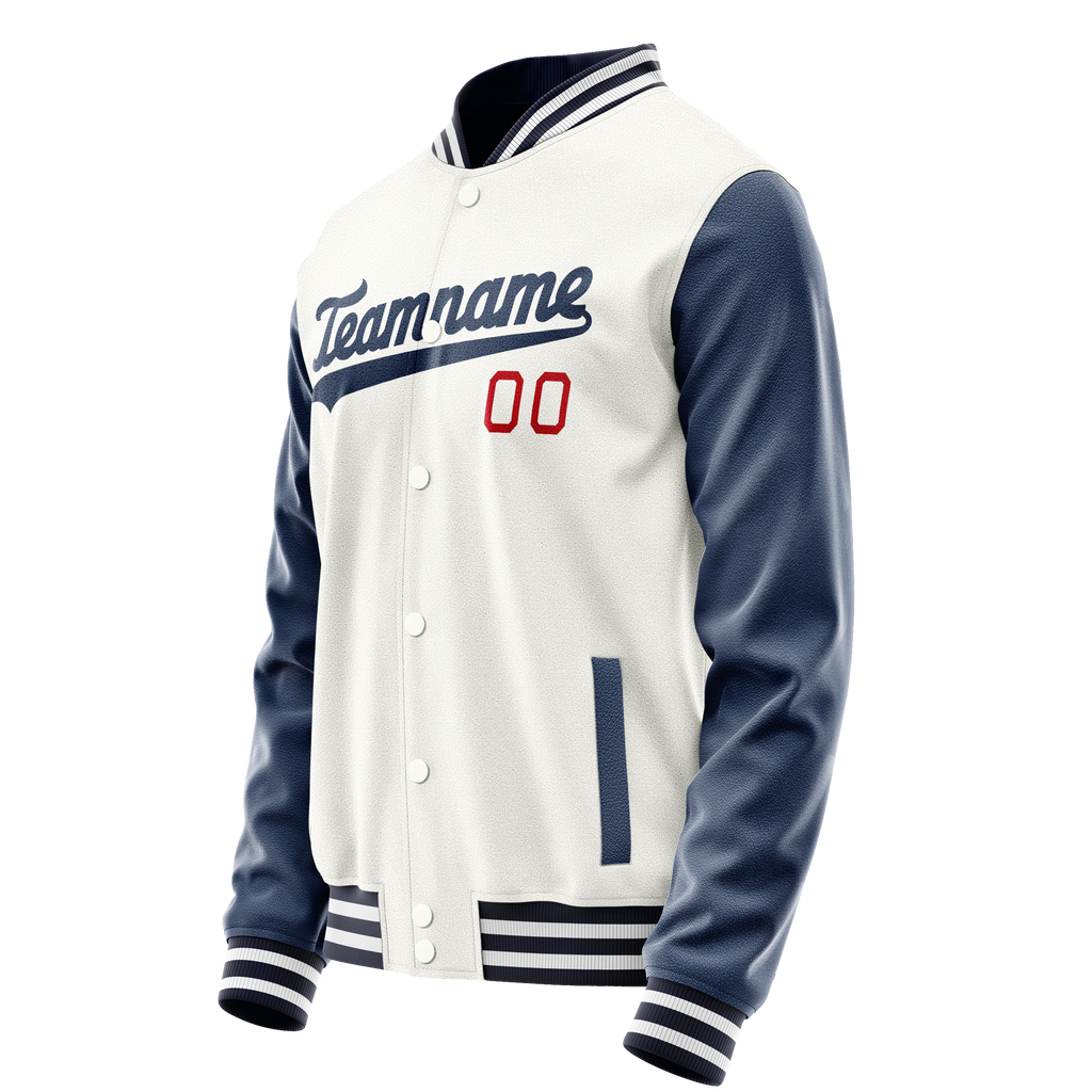 Personalized White & Blue Solid Color Varsity Letterman Jacket