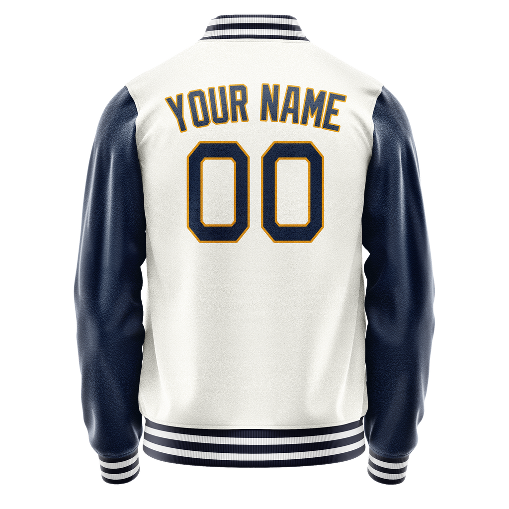 Personalized White & Blue Solid Color Varsity Letterman Jacket