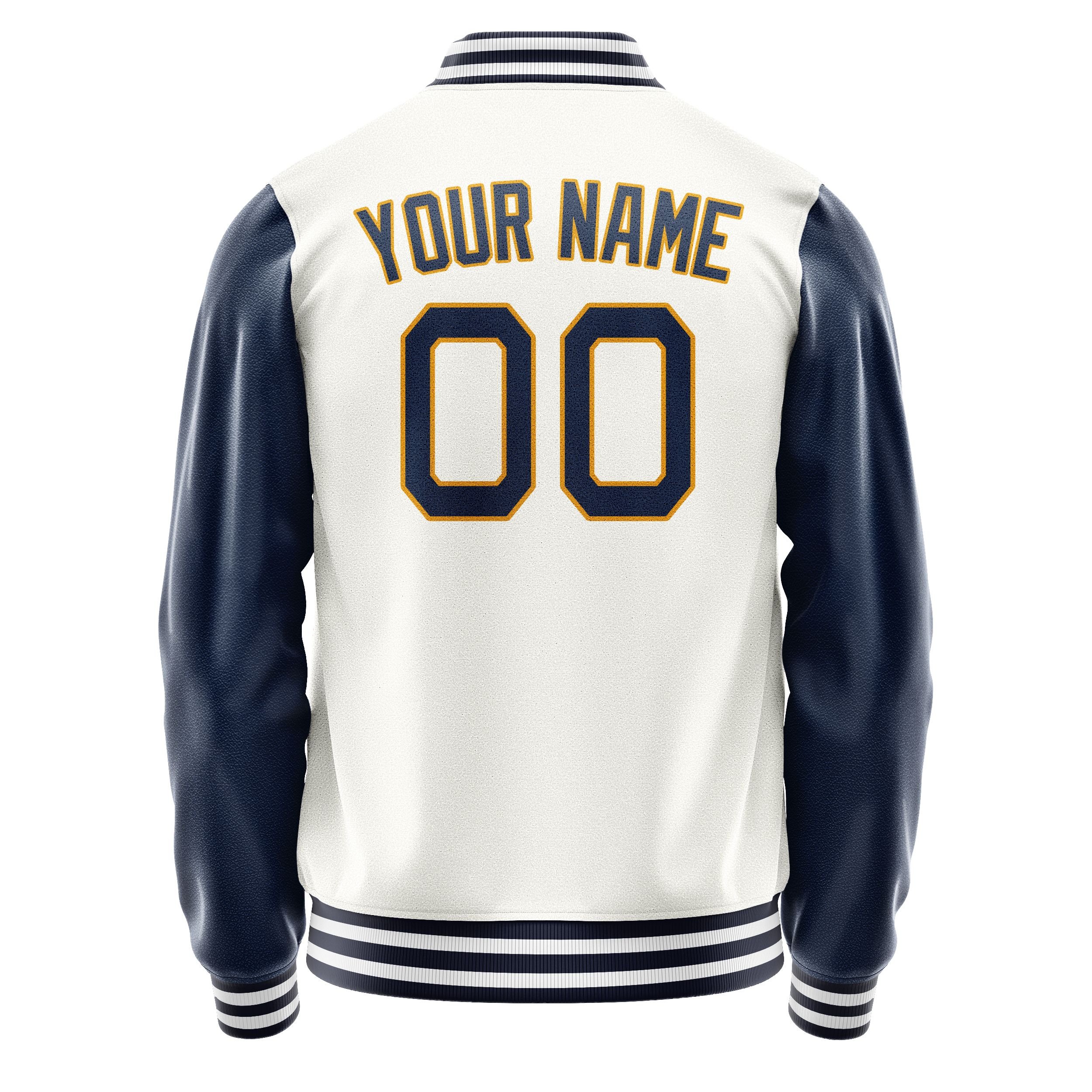 Personalized White & Blue Solid Color Varsity Letterman Jacket