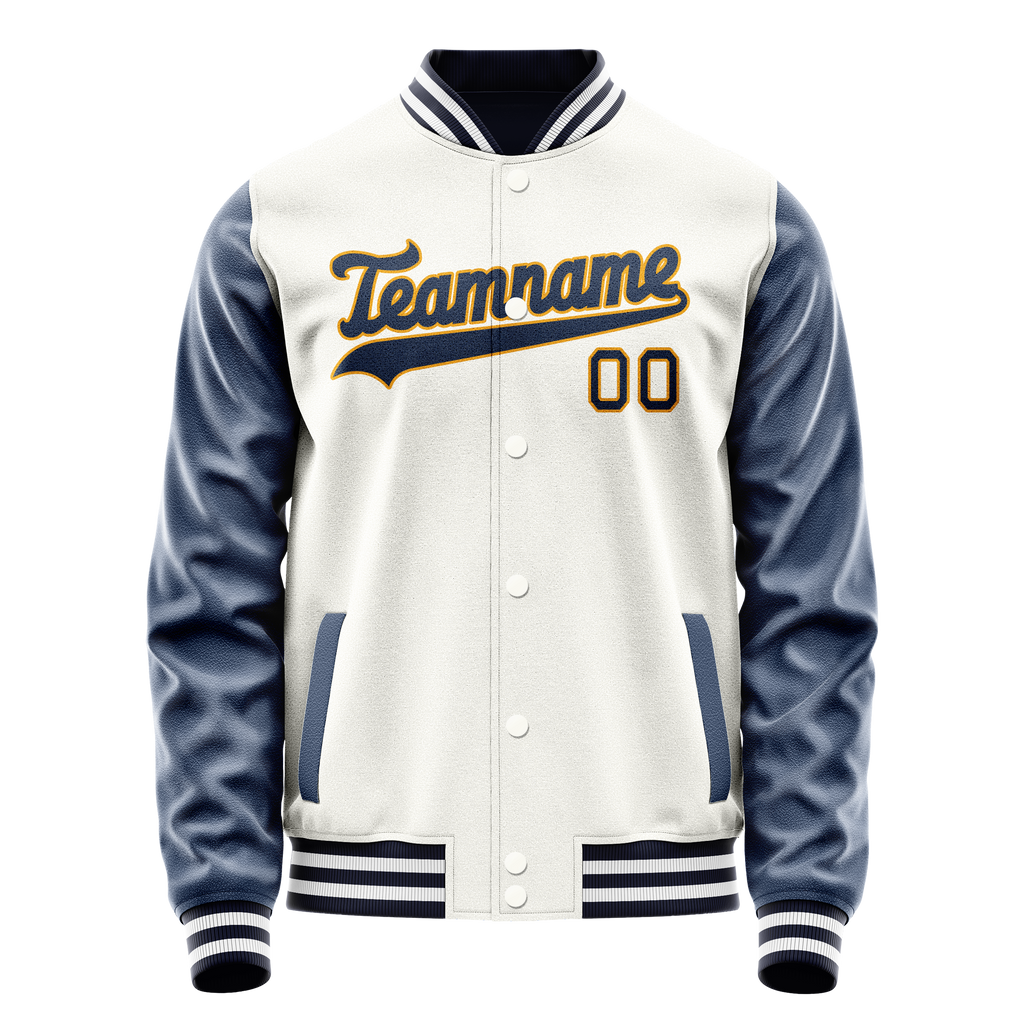 Personalized White & Blue Solid Color Varsity Letterman Jacket