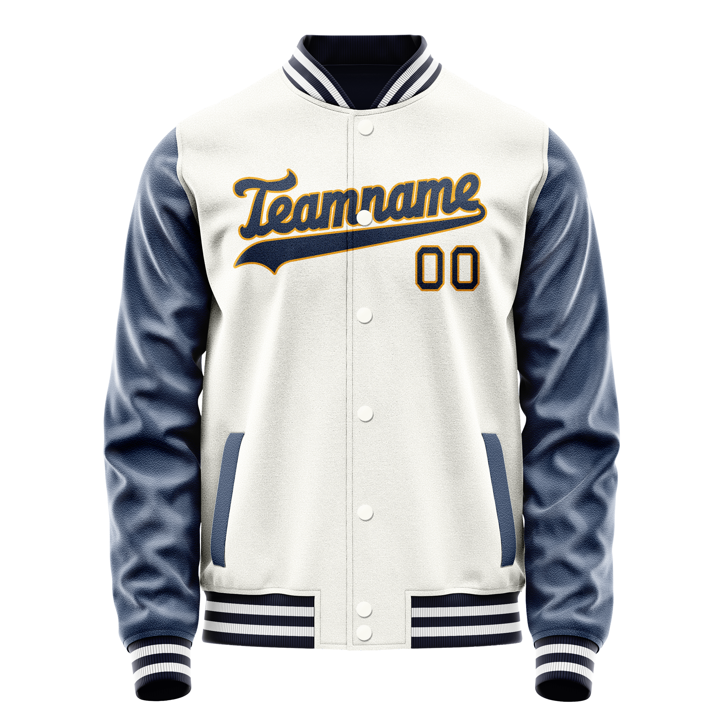 Personalized White & Blue Solid Color Varsity Letterman Jacket