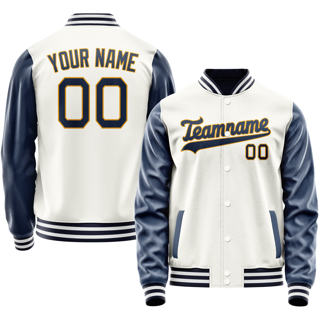 Personalized White & Blue Solid Color Varsity Letterman Jacket